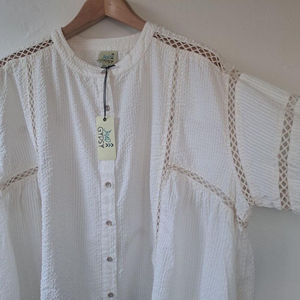 NEW Jaded Gypsy One Size White Long Sleeve Tunic Blouse Shirt Top Boho Oversized - Picture 2 of 13